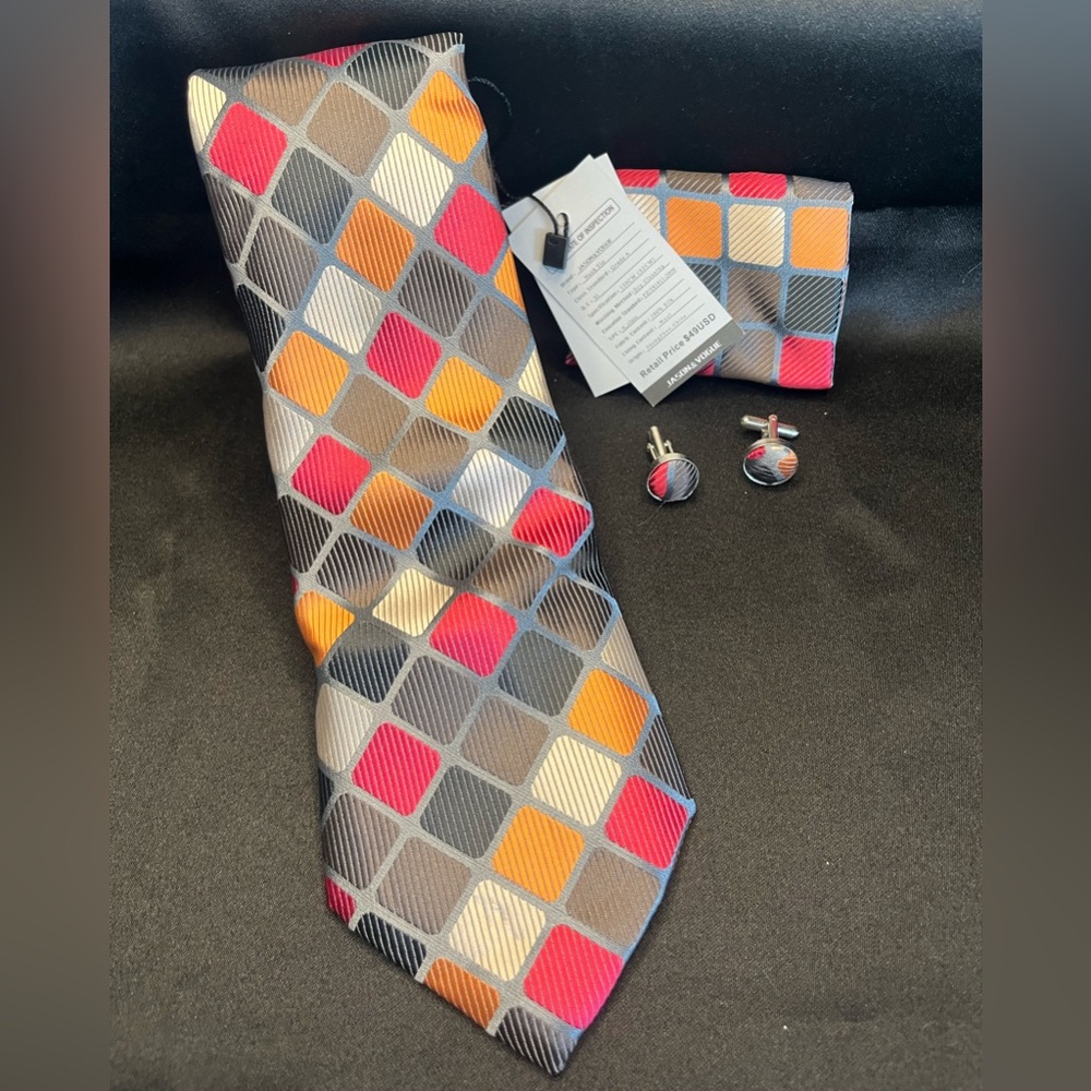 Silk Multicolor Geometric Tie Set-NWT